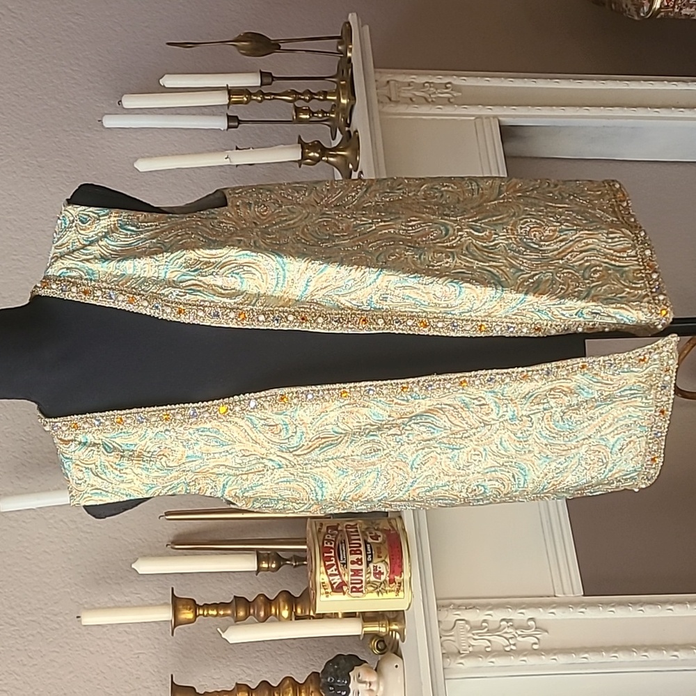 Vintage 1960s Metalic Gold Brocade Long Vest